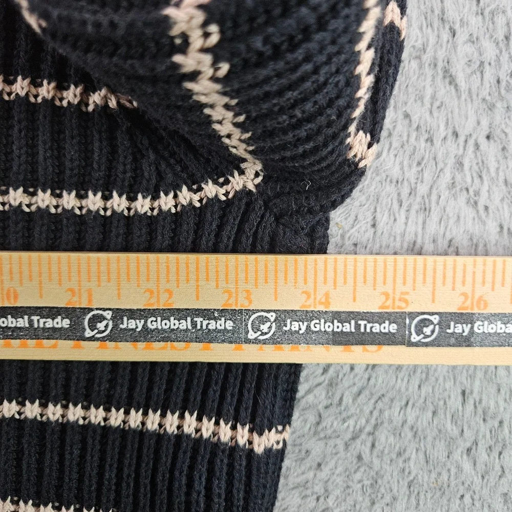 J.Crew Mens XL Striped Ribbed Cotton Crewneck Sweater Black Tan Long Sleeve